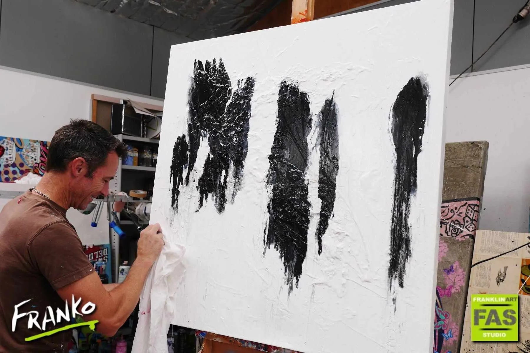 Glazing Minimal 100cm x 100cm Minimalist Black White Abstract Painting (SOLD)