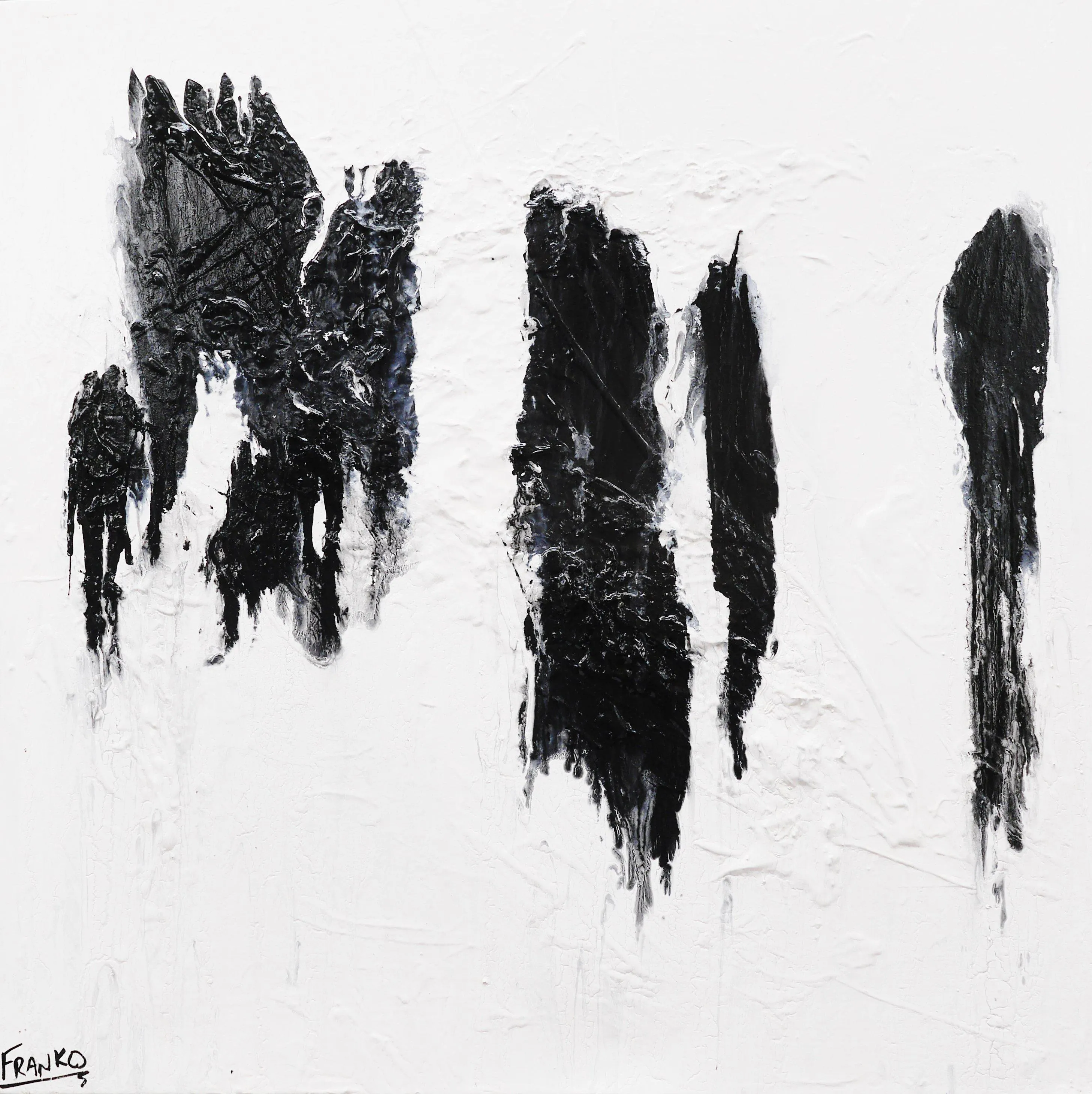 Glazing Minimal 100cm x 100cm Minimalist Black White Abstract Painting (SOLD)