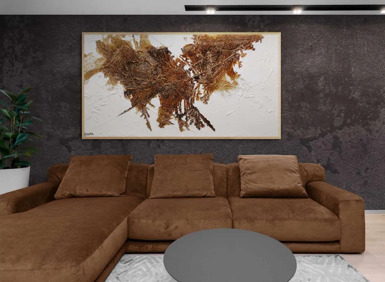 Honeycomb On Ice 190cm x 100cm White Brown Textured Abstract Painting (SOLD)