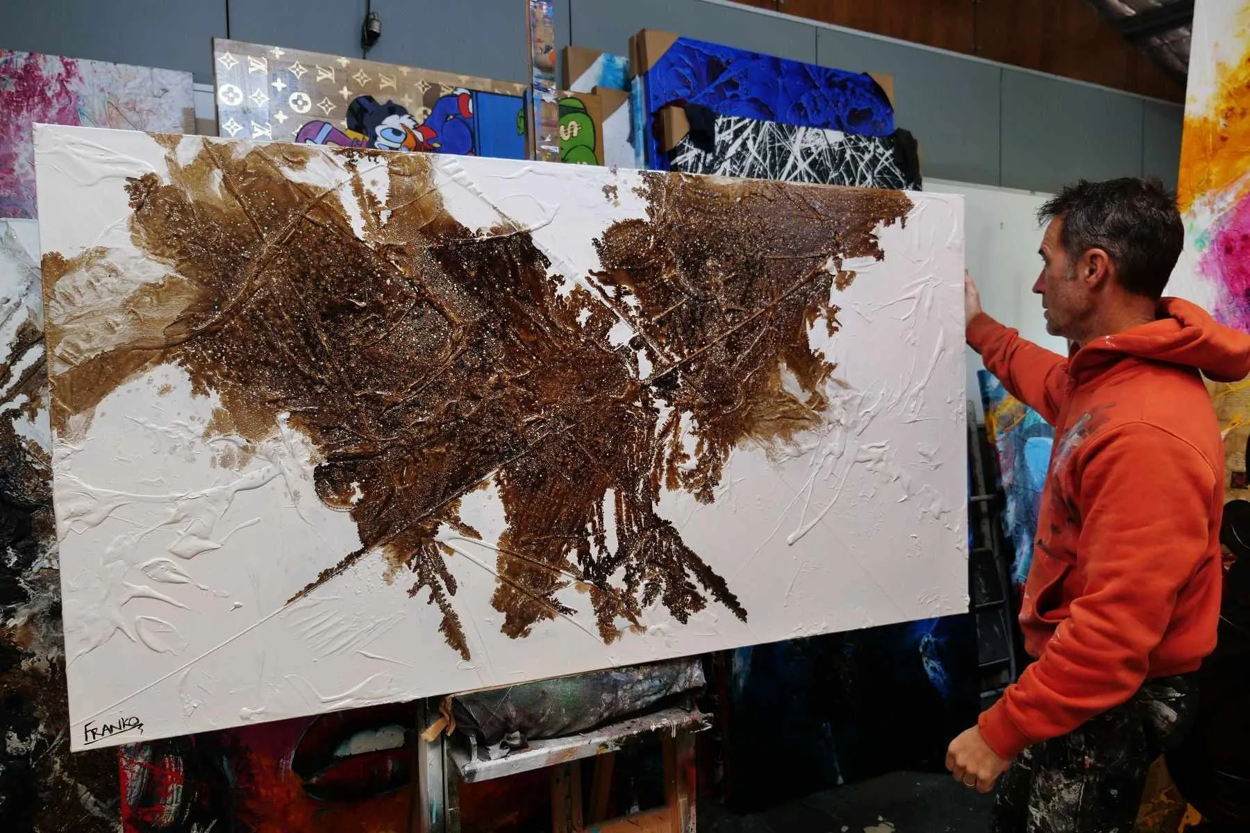 Honeycomb On Ice 190cm x 100cm White Brown Textured Abstract Painting (SOLD)