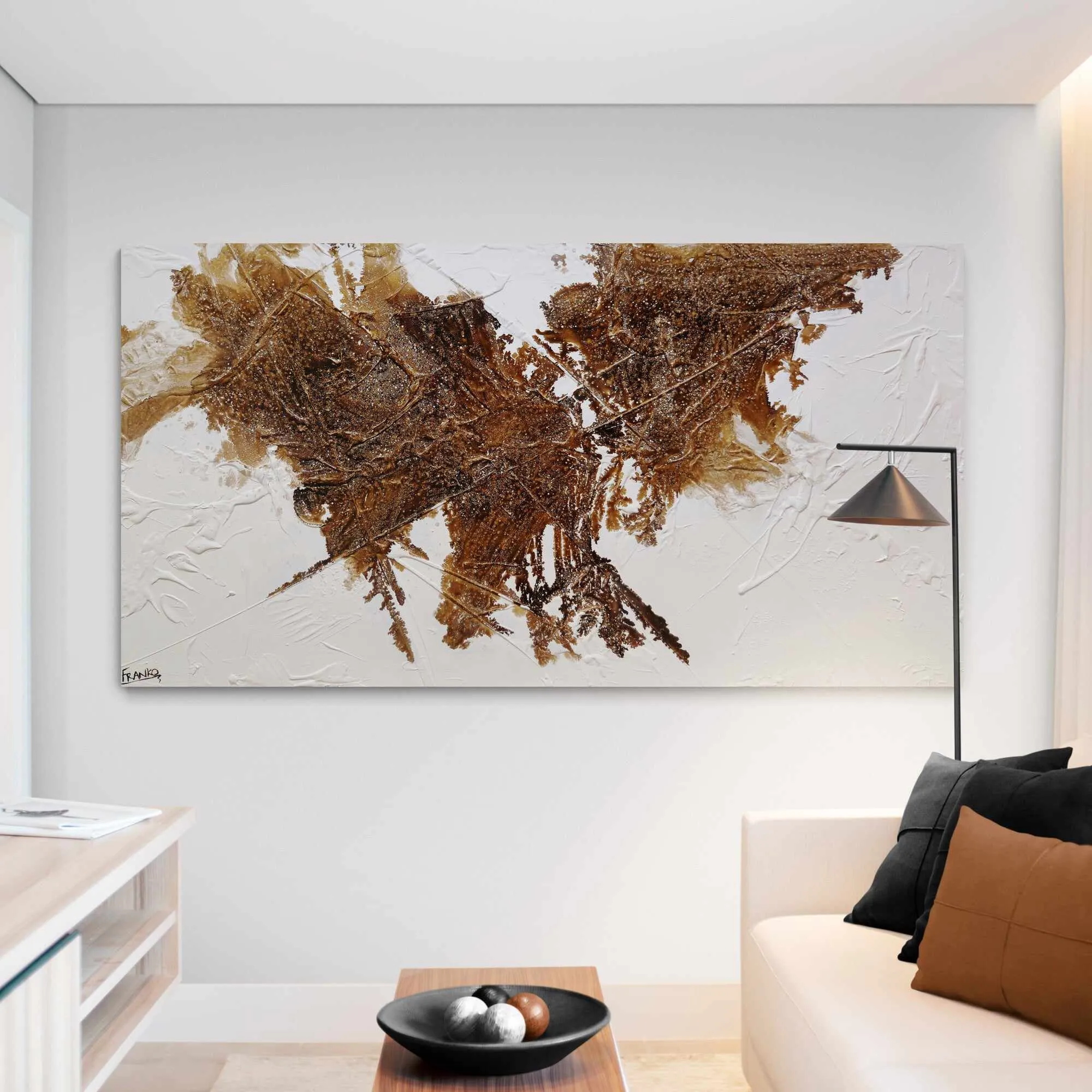 Honeycomb On Ice 190cm x 100cm White Brown Textured Abstract Painting (SOLD)