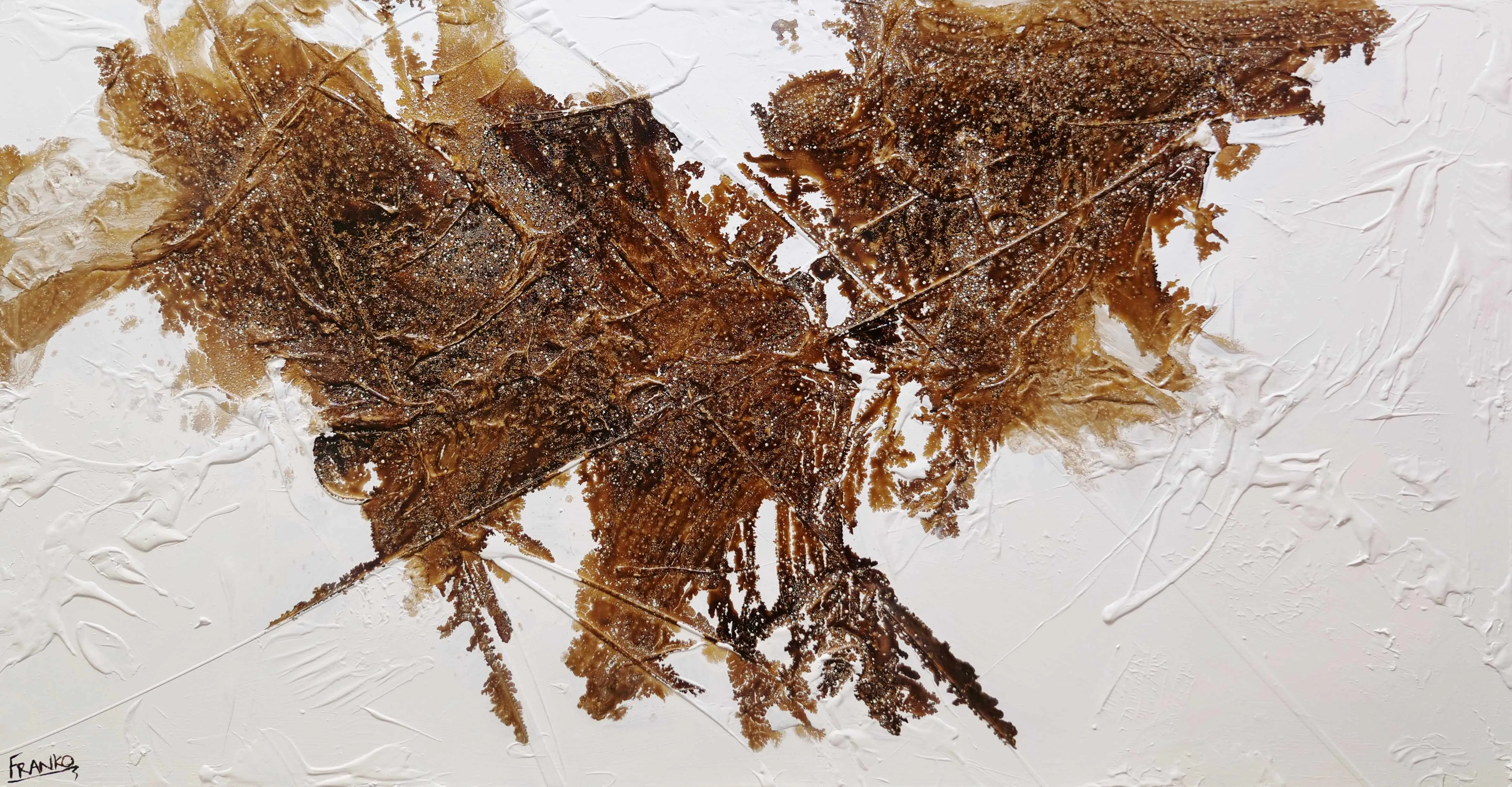 Honeycomb On Ice 190cm x 100cm White Brown Textured Abstract Painting (SOLD)