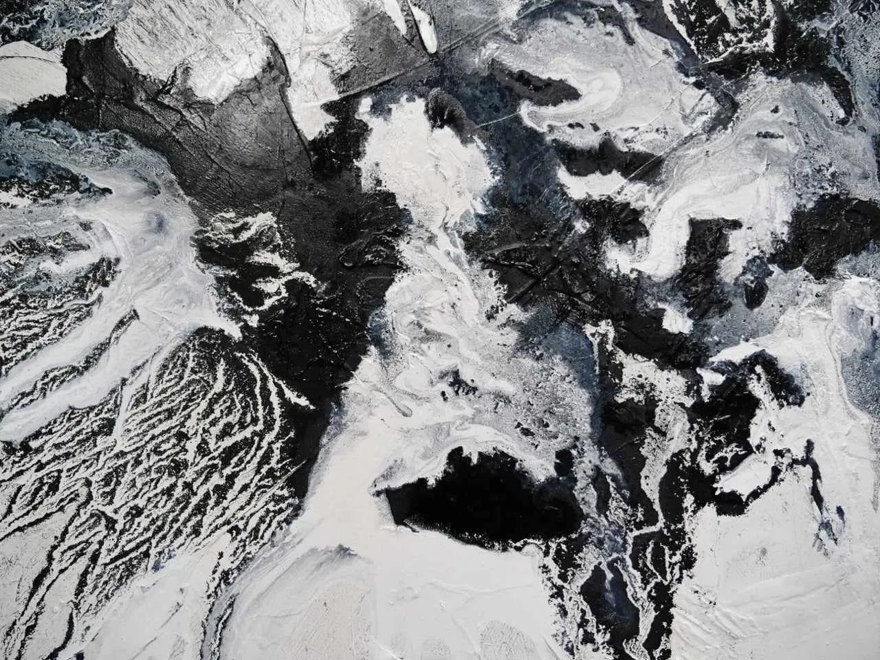 Iced Carbon 240cm x 100cm White Black Textured Abstract Painting (SOLD)