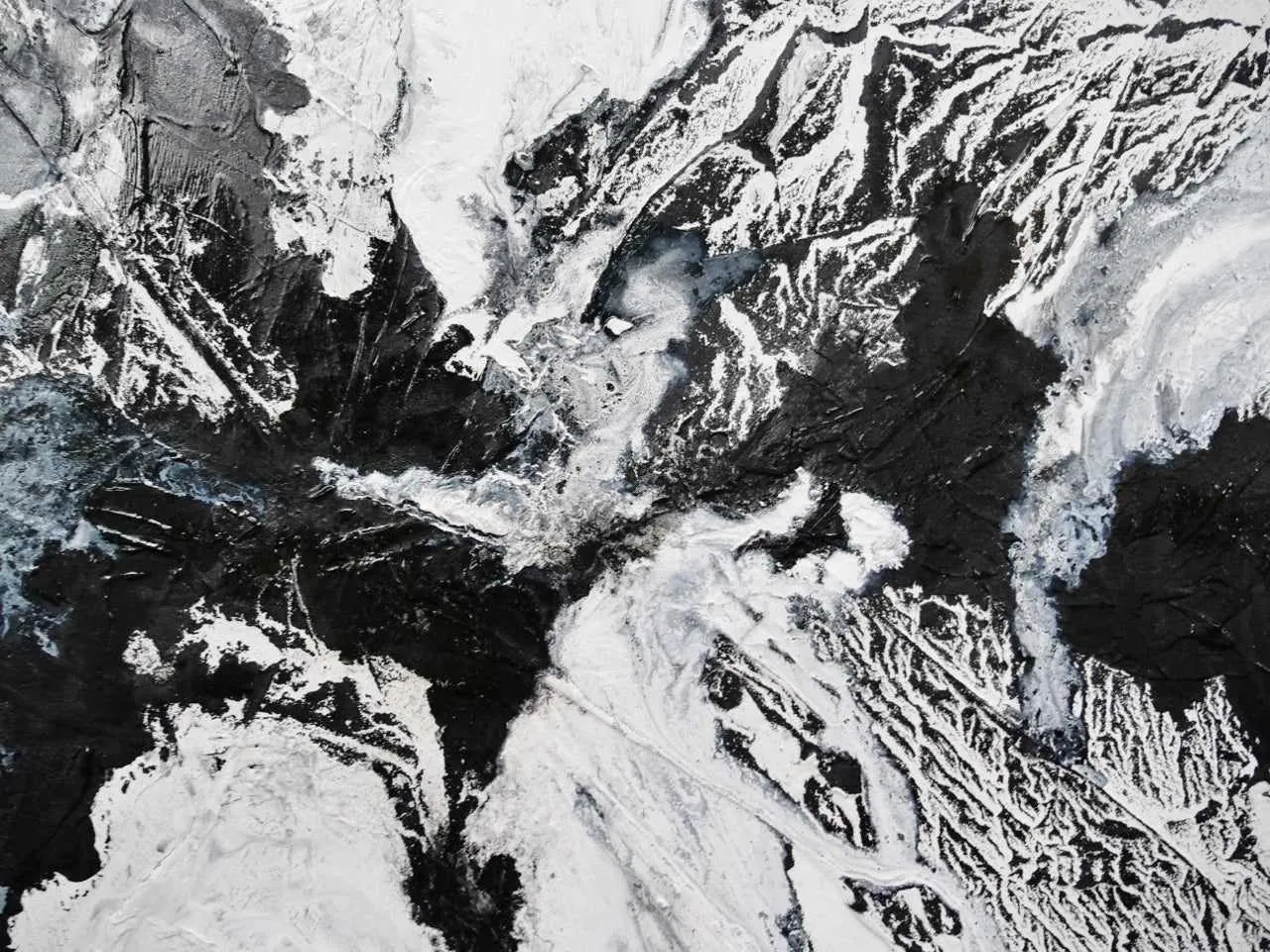 Iced Carbon 240cm x 100cm White Black Textured Abstract Painting (SOLD)