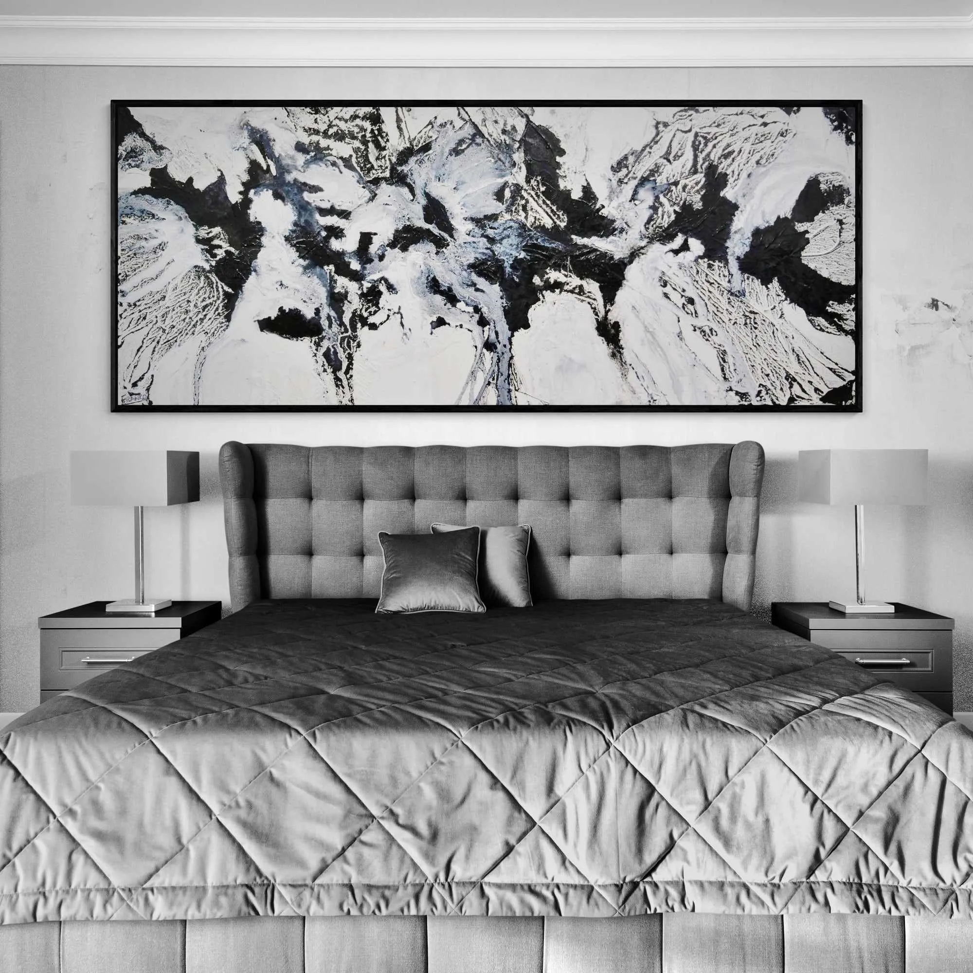 Iced Carbon 240cm x 100cm White Black Textured Abstract Painting (SOLD)