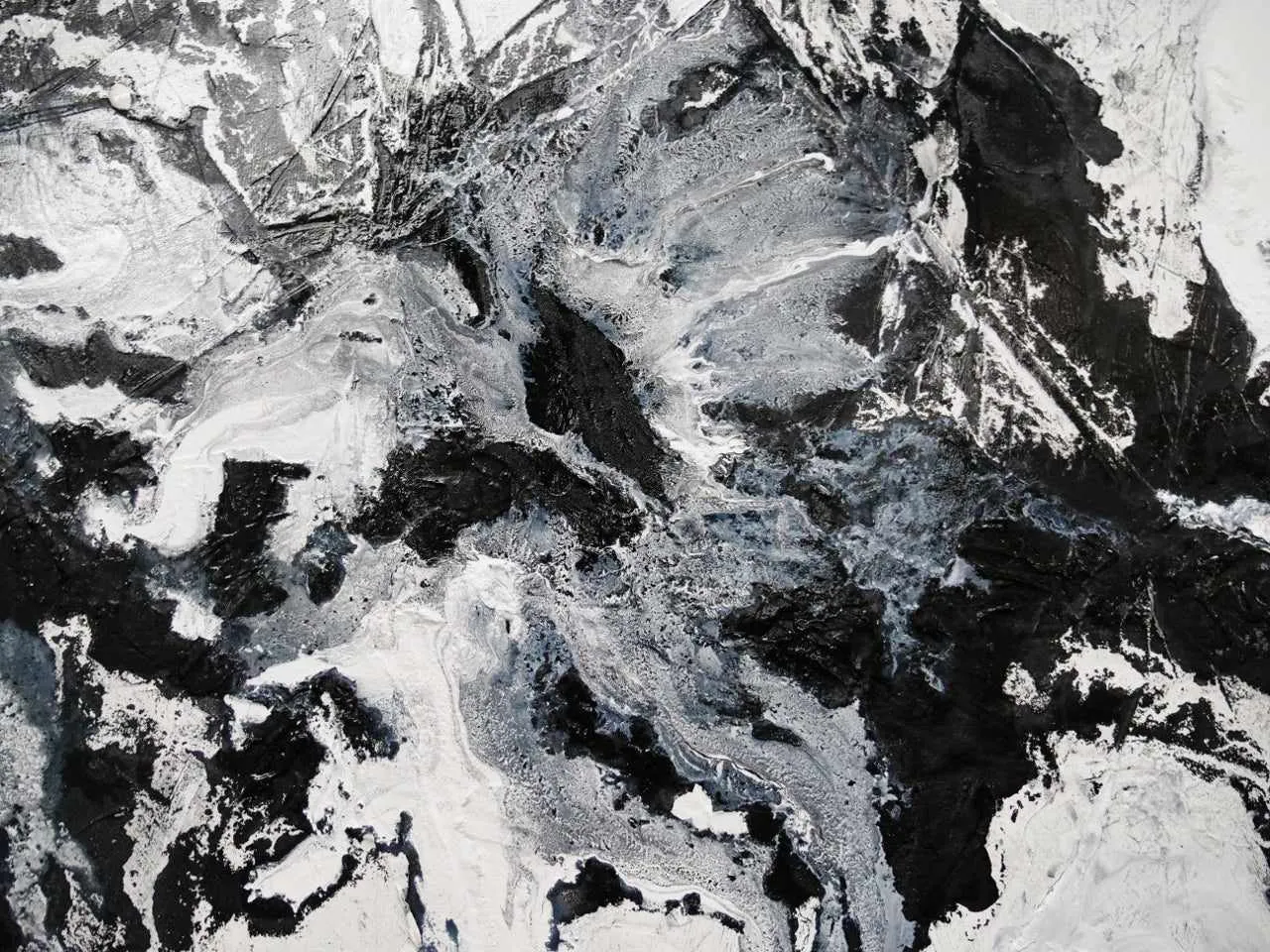 Iced Carbon 240cm x 100cm White Black Textured Abstract Painting (SOLD)