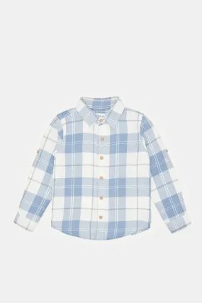 Infant Boys White And Blue Checkered Shirt With T-Shirt (2 Piece)