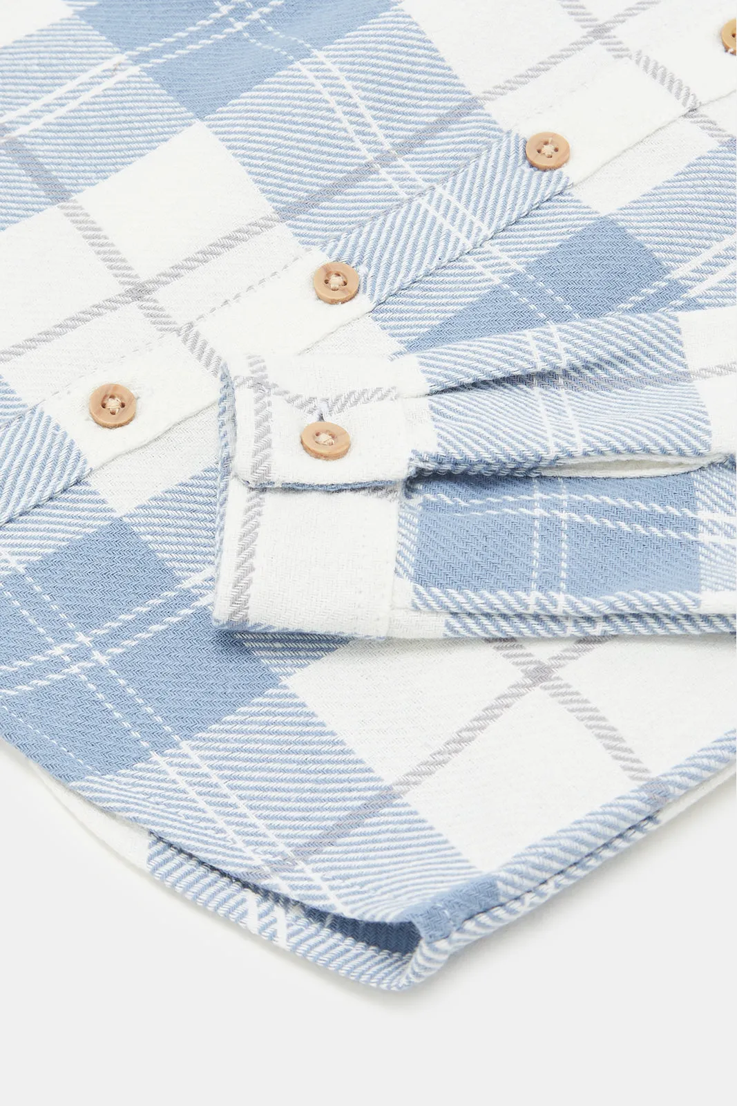 Infant Boys White And Blue Checkered Shirt With T-Shirt (2 Piece)