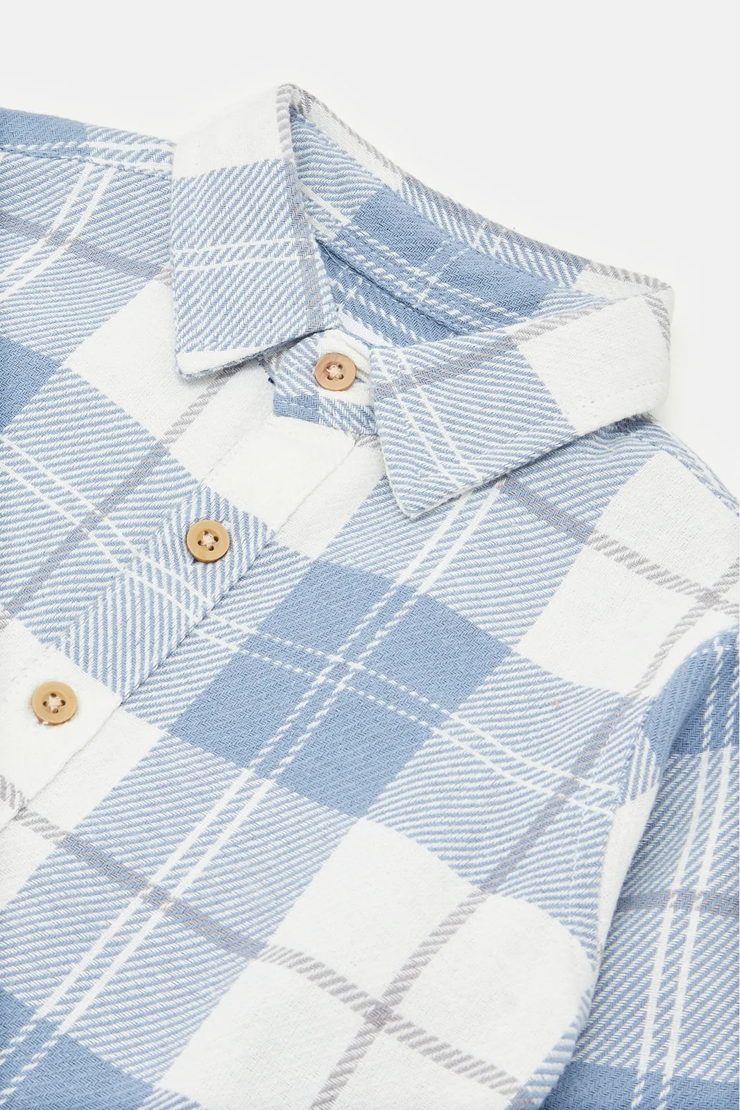 Infant Boys White And Blue Checkered Shirt With T-Shirt (2 Piece)