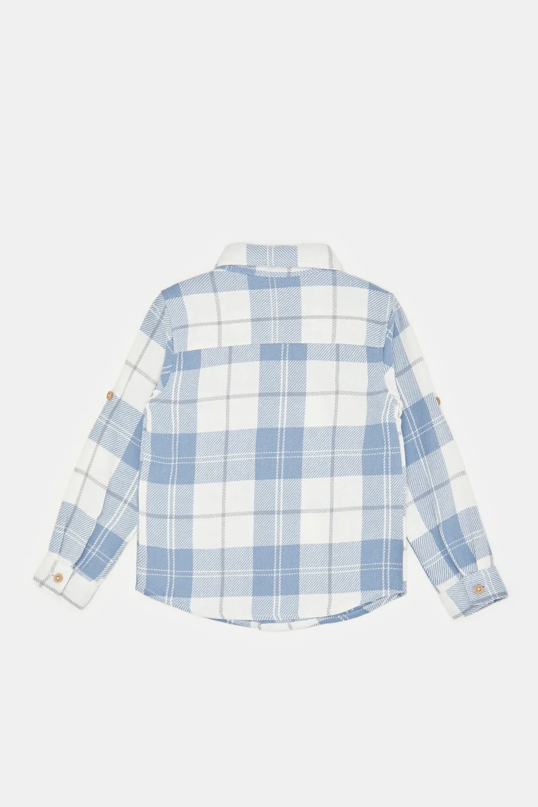 Infant Boys White And Blue Checkered Shirt With T-Shirt (2 Piece)