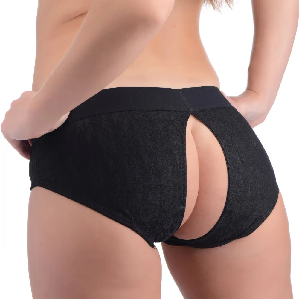 Lace Envy Black Pegging Set with Lace Crotchless Panty Harness and Dildo  - L-XL