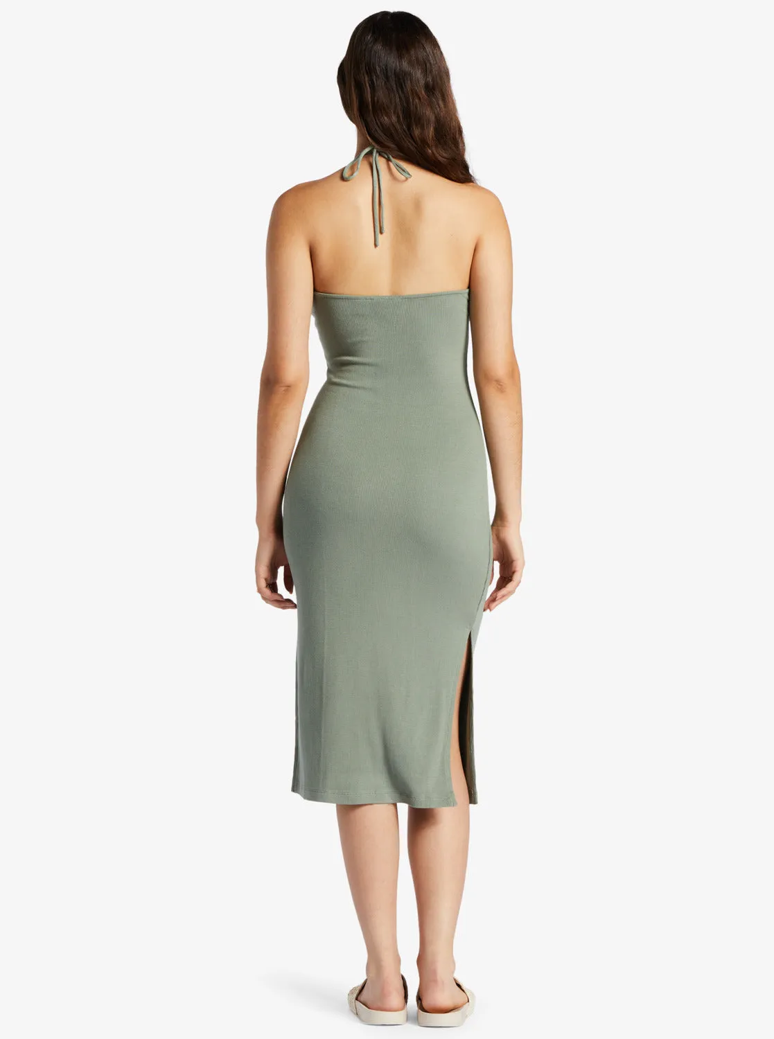 Late Sunset Halter Midi Dress - Agave Green