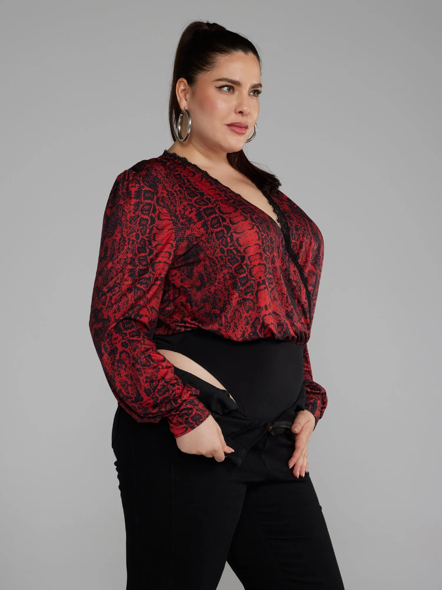 Long Sleeve Snake Print Bodysuit