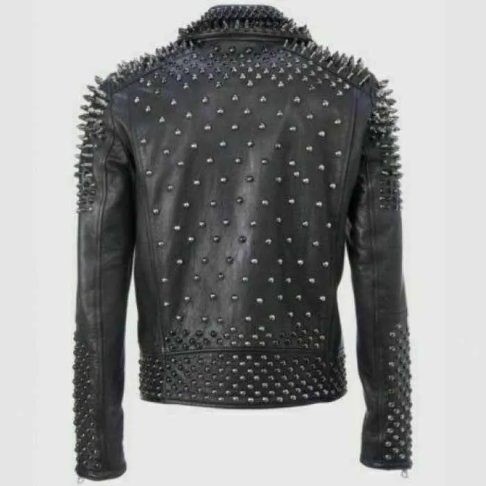 Mens Black Leather Biker Punk Jacket