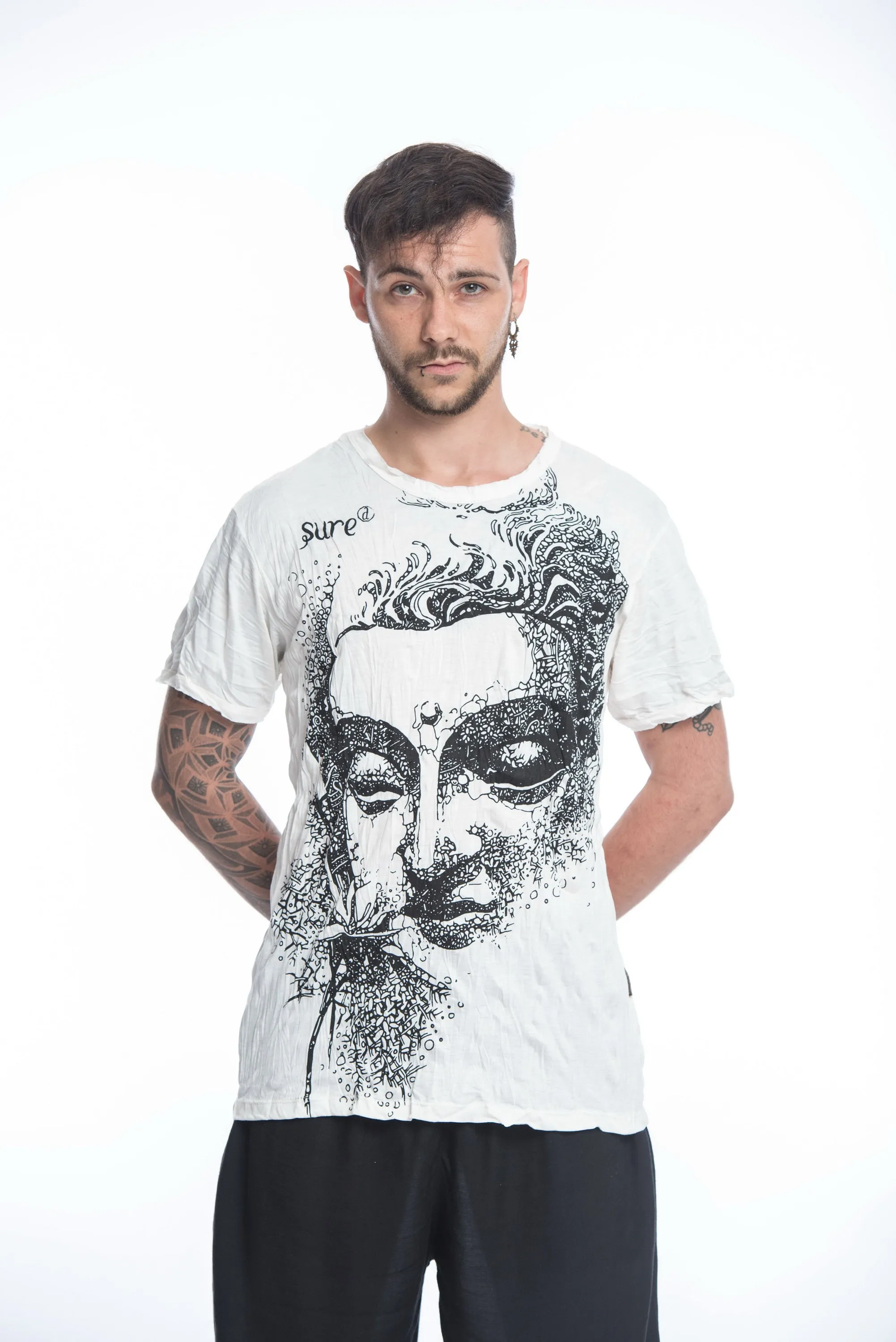 Mens Buddha Face T-Shirt in White