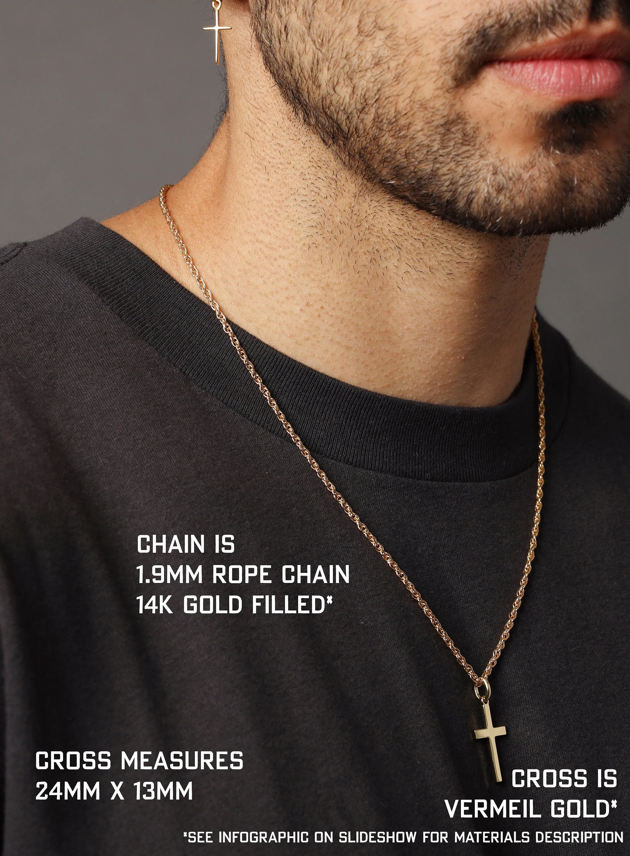 Men's Gold Cross Necklace Chain 14k Gold Filled Chain