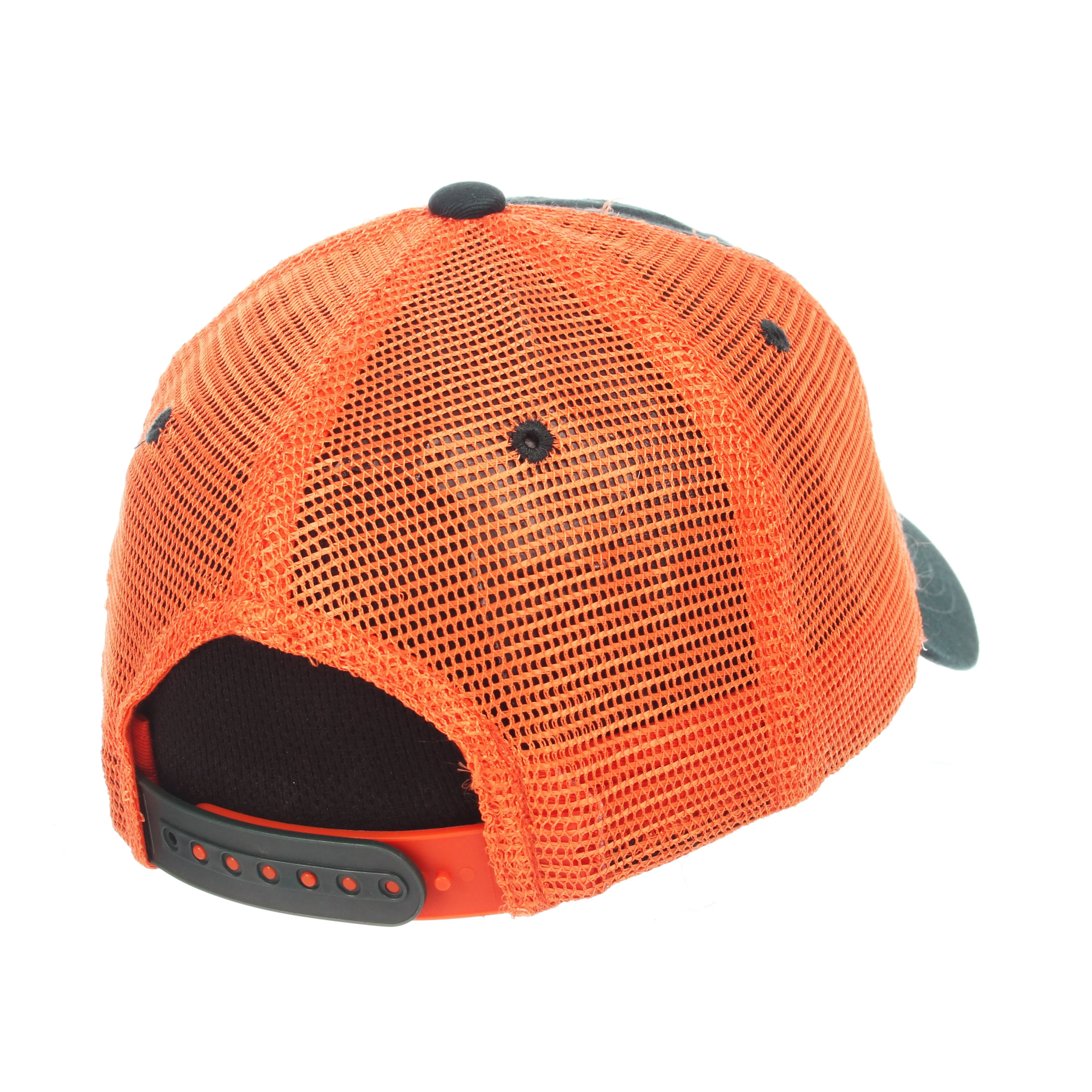 Miami Hurricanes Zephyr "Freeway" Green w/ Orange Mesh Adj. Slouch Hat Cap