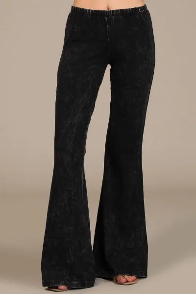 Mineral Wash Bell Bottom Soft Pants, Black
