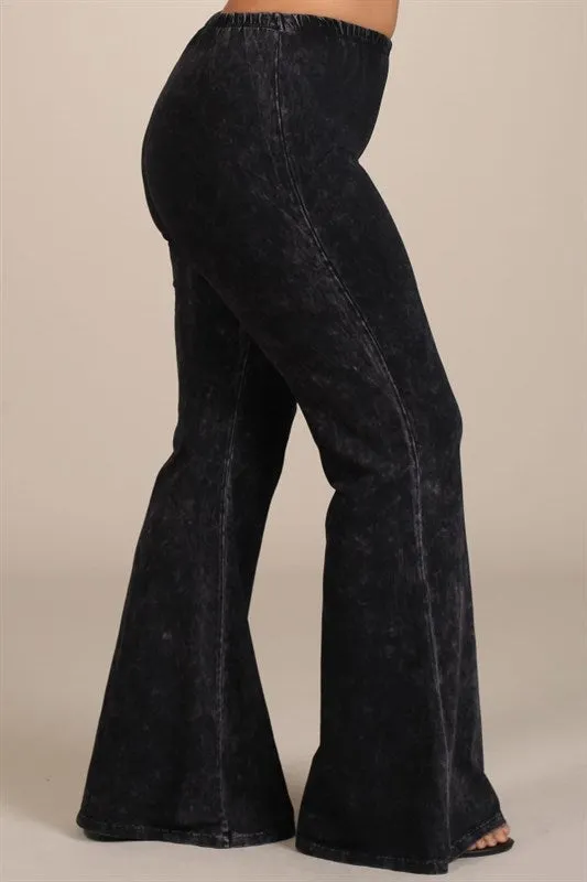 Mineral Wash Bell Bottom Soft Pants, Black
