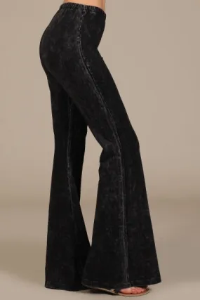 Mineral Wash Bell Bottom Soft Pants, Charcoal Grey