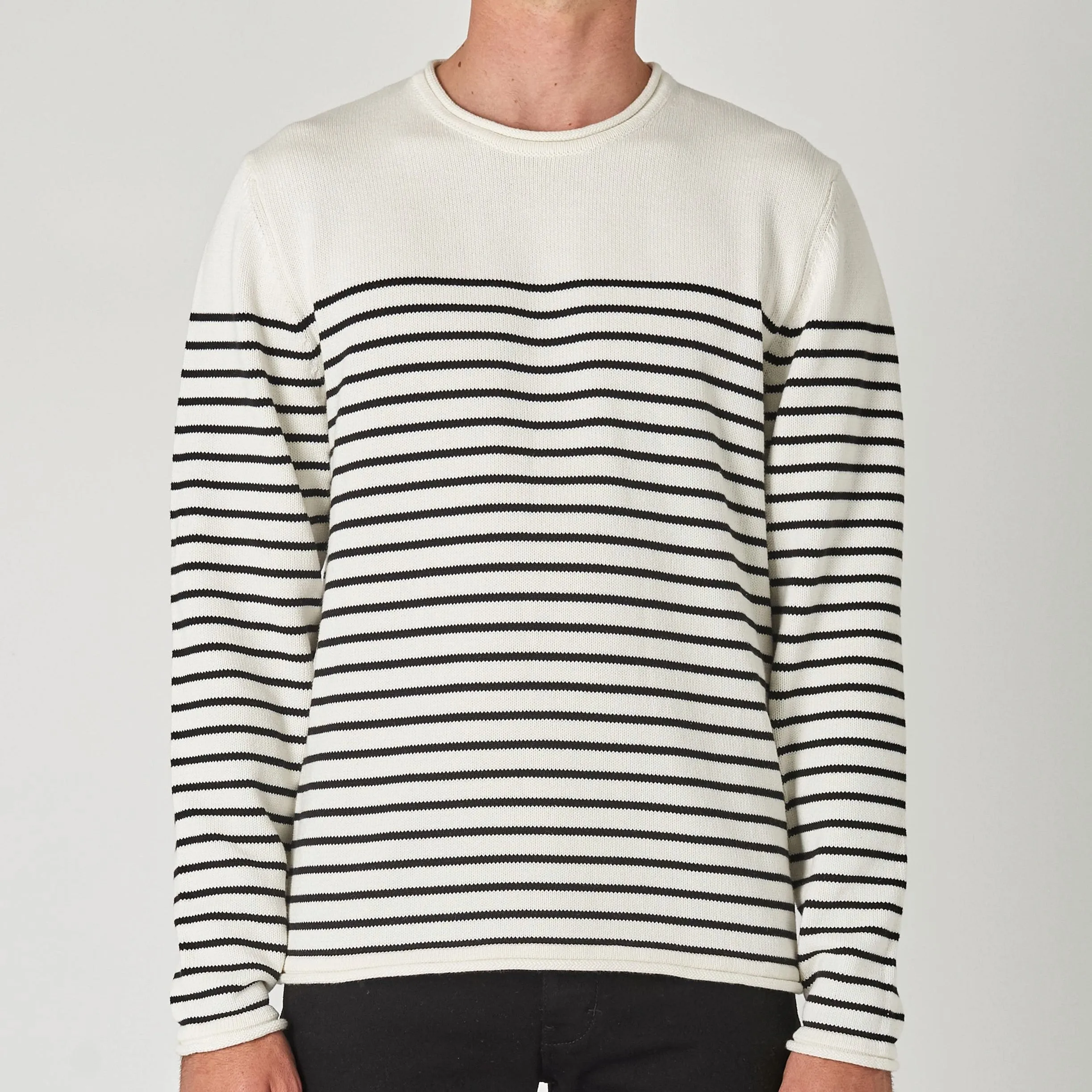 NEUW Mens Strummer Stripe  Knit - Off White
