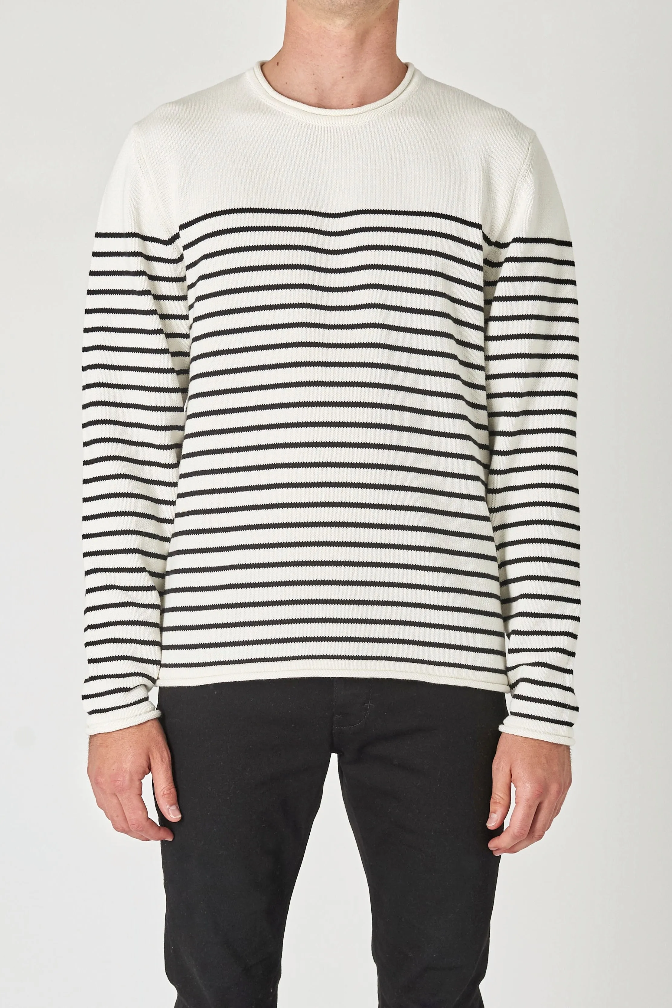 NEUW Mens Strummer Stripe  Knit - Off White