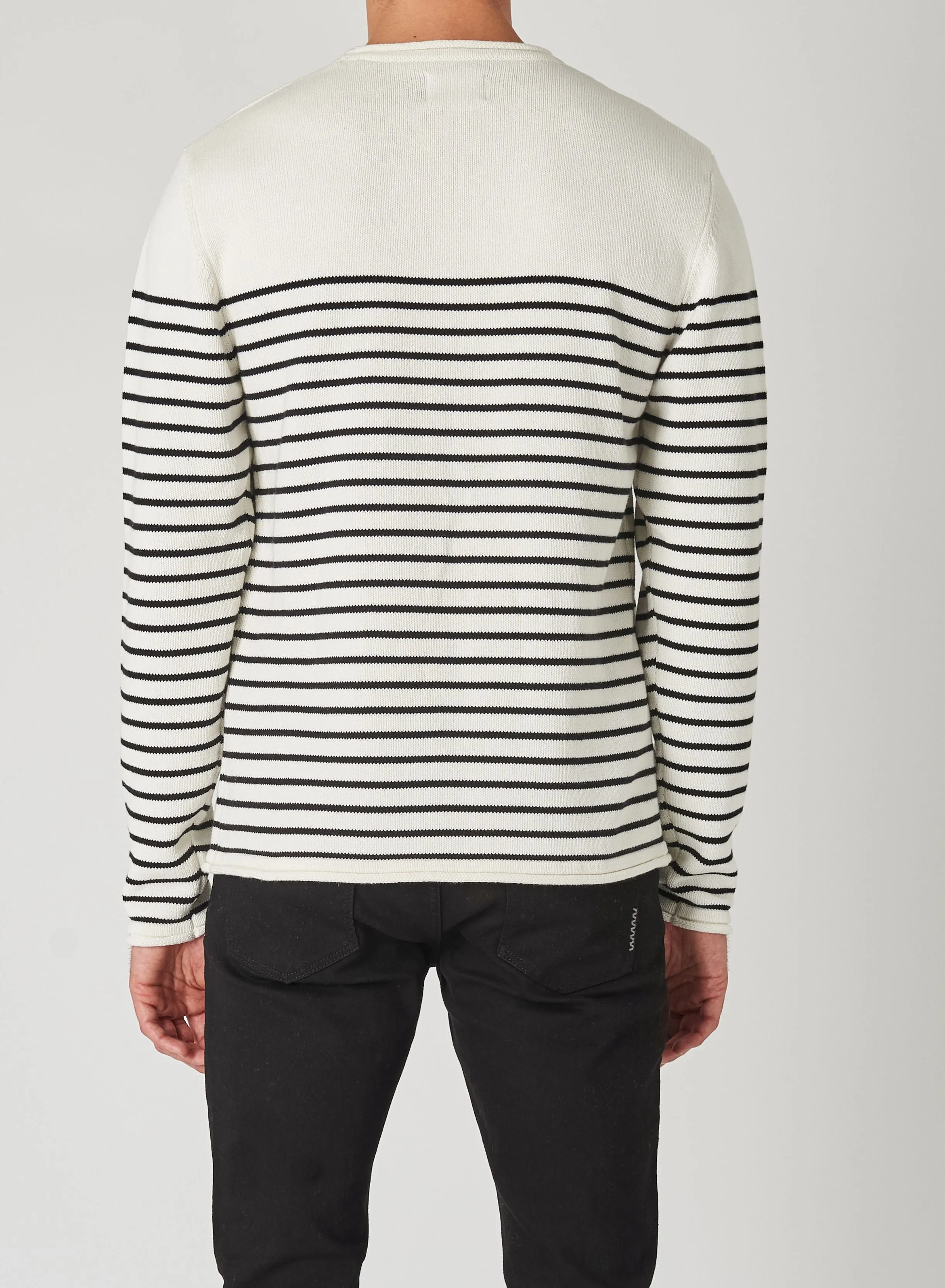 NEUW Mens Strummer Stripe  Knit - Off White