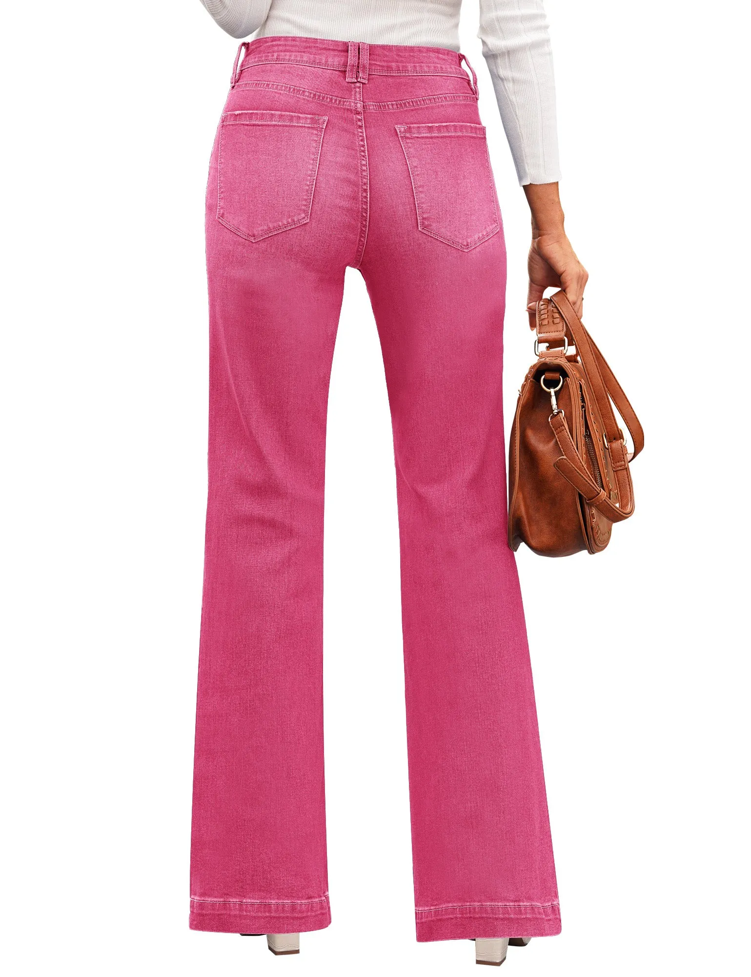 Pink Mid-Waisted Stretchable Straight Leg Denim Jeans