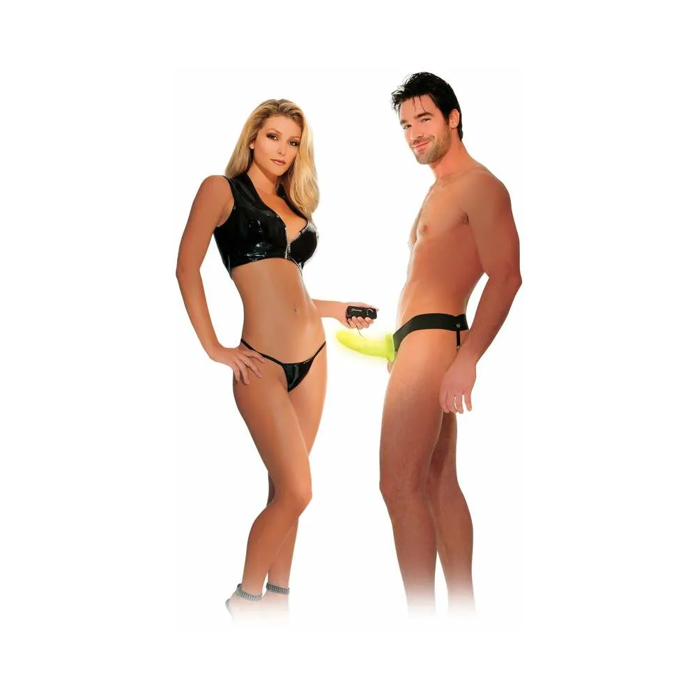 Pipedream Fetish Fantasy Series For Him or Her Vibrating 6 in. Hollow Strap-On Glow Black