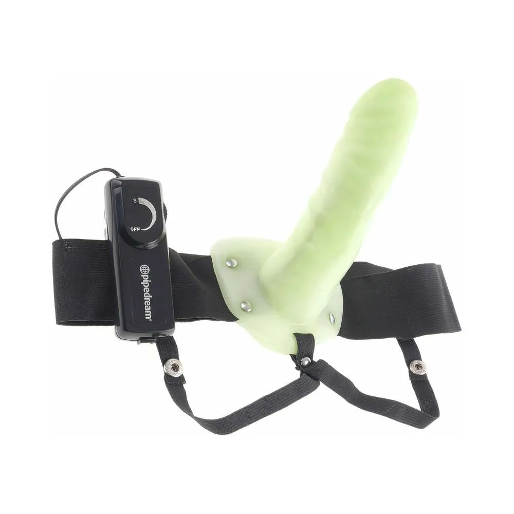Pipedream Fetish Fantasy Series For Him or Her Vibrating 6 in. Hollow Strap-On Glow Black