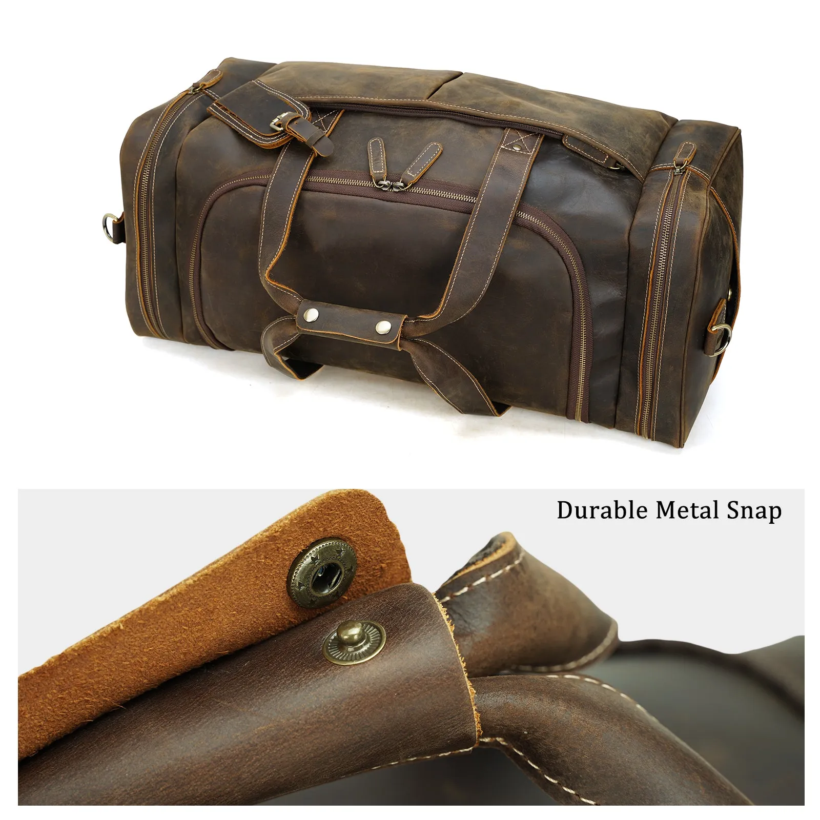 Polare 24 Inch Leather Duffel Bag for Men Full Grain Leather Travel Overnight Gym Sports Weekender Bag Large
