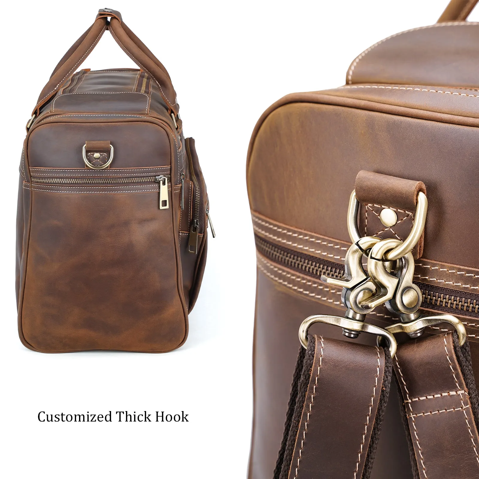 Polare 24" Retro Full Grain Leather Duffel Weekender Travel Overnight Luggage Bag With YKK Metal Zippers