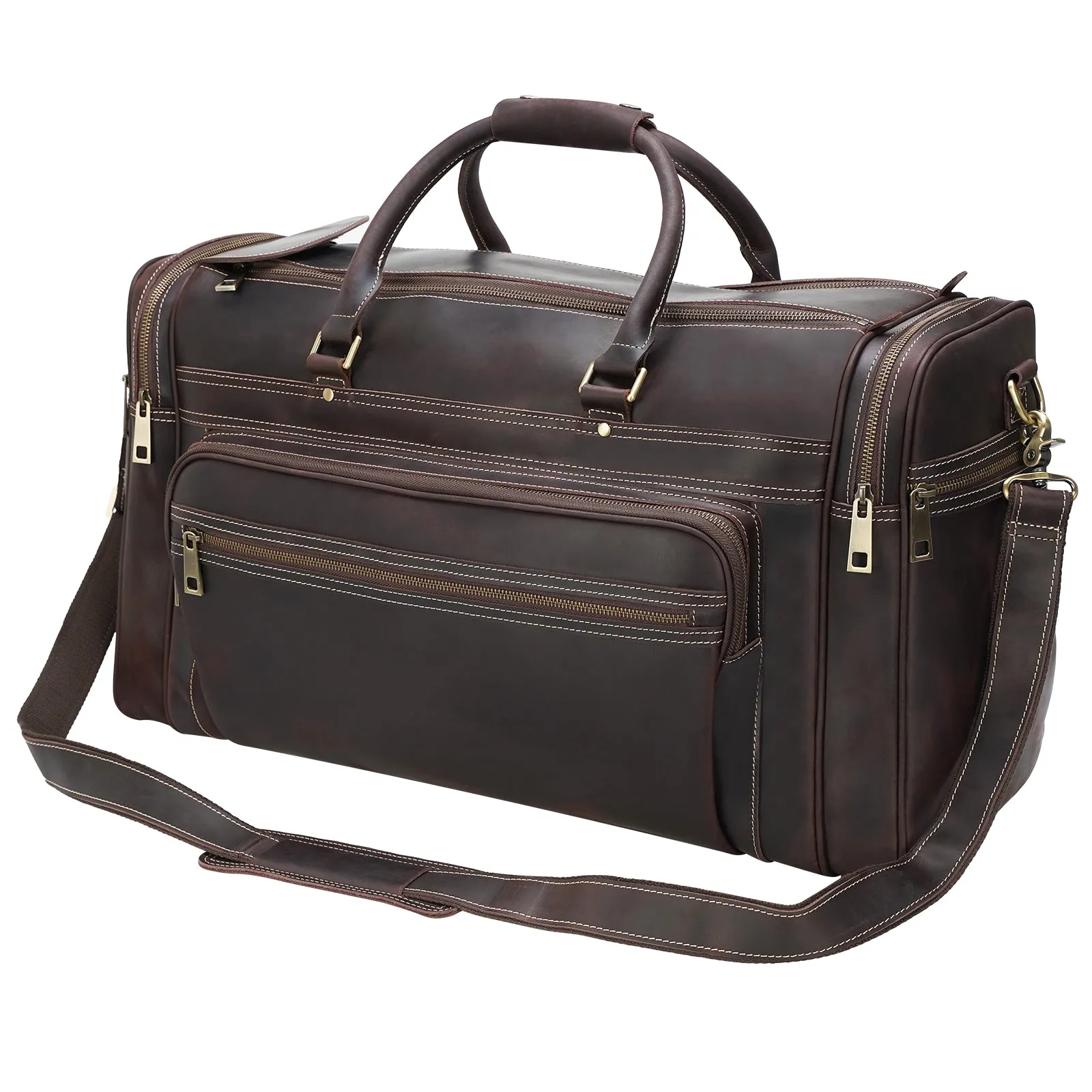 Polare 24" Retro Full Grain Leather Duffel Weekender Travel Overnight Luggage Bag With YKK Metal Zippers