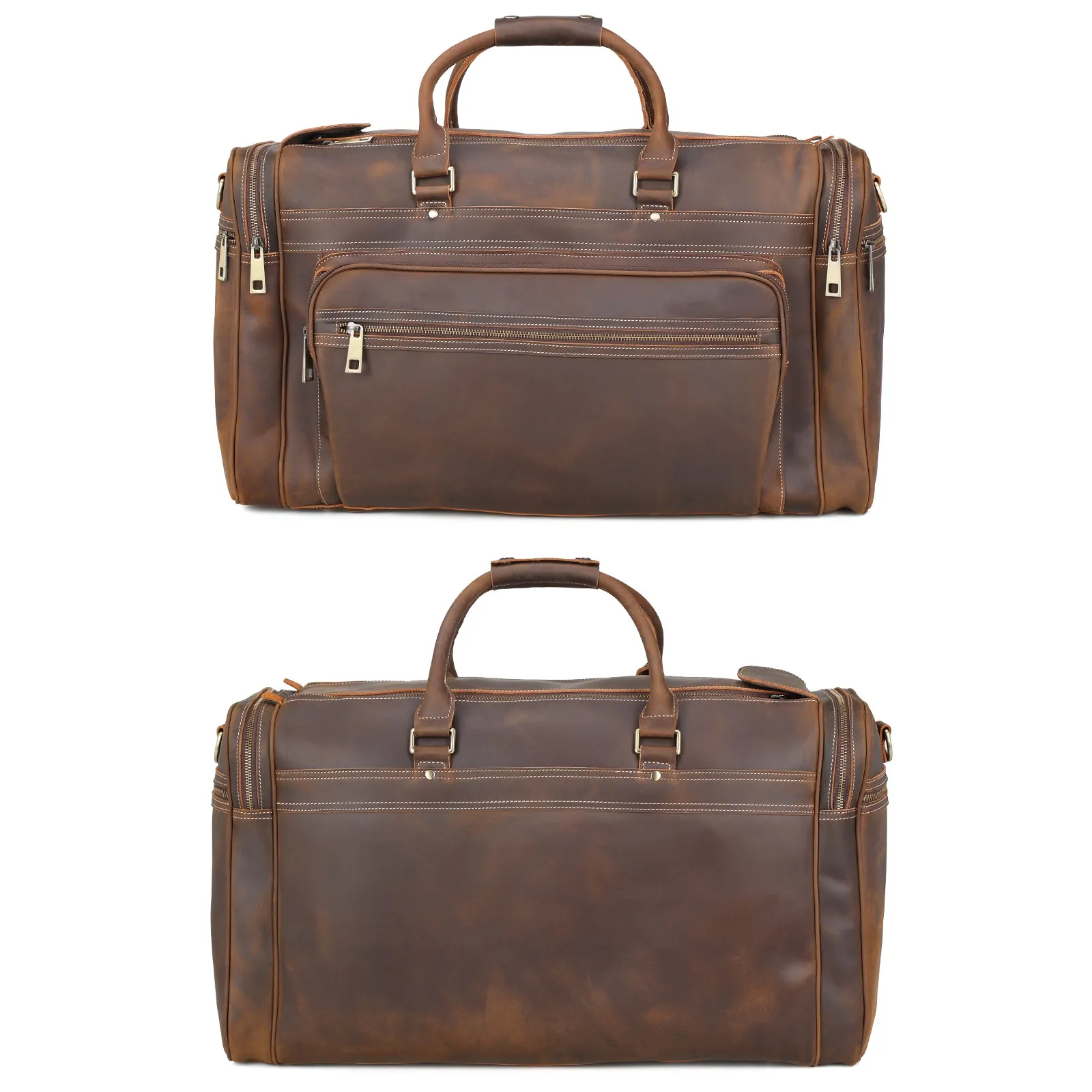 Polare 24" Retro Full Grain Leather Duffel Weekender Travel Overnight Luggage Bag With YKK Metal Zippers