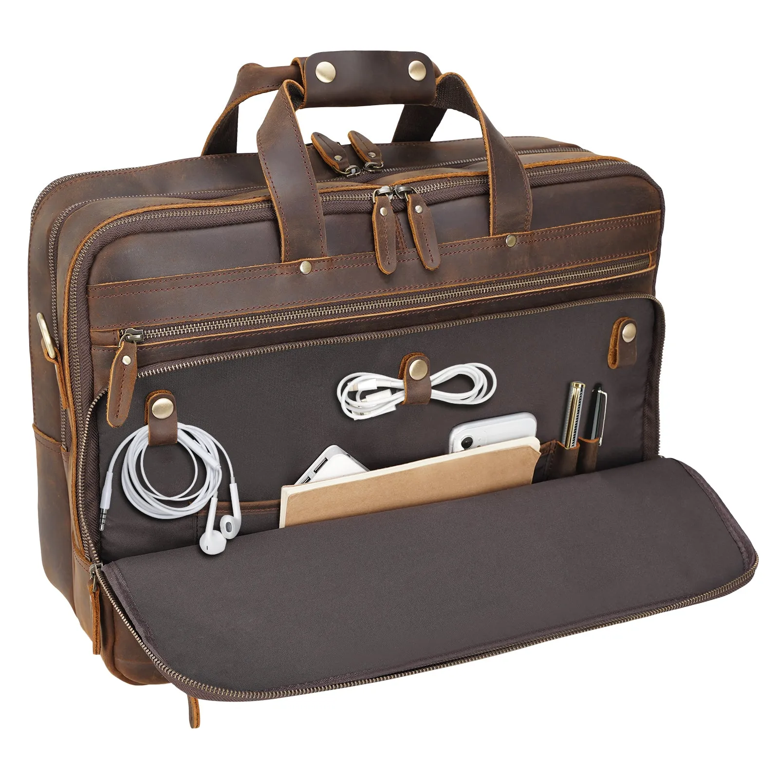 Polare X-Large 18" Full Grain Leather Briefcase For Men Business Travel Case Messenger Bag Fits 17.3" Laptop