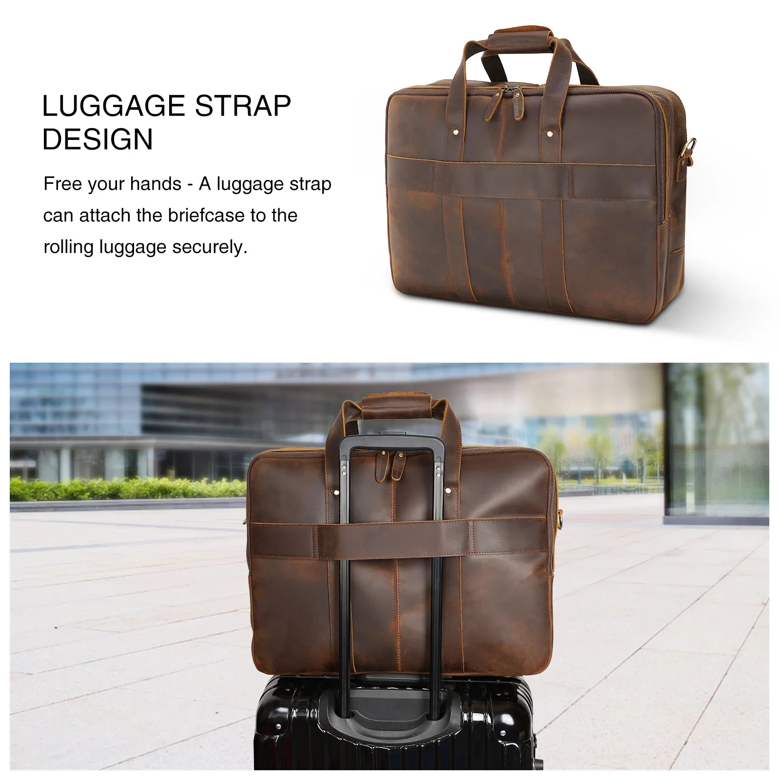 Polare X-Large 18" Full Grain Leather Briefcase For Men Business Travel Case Messenger Bag Fits 17.3" Laptop