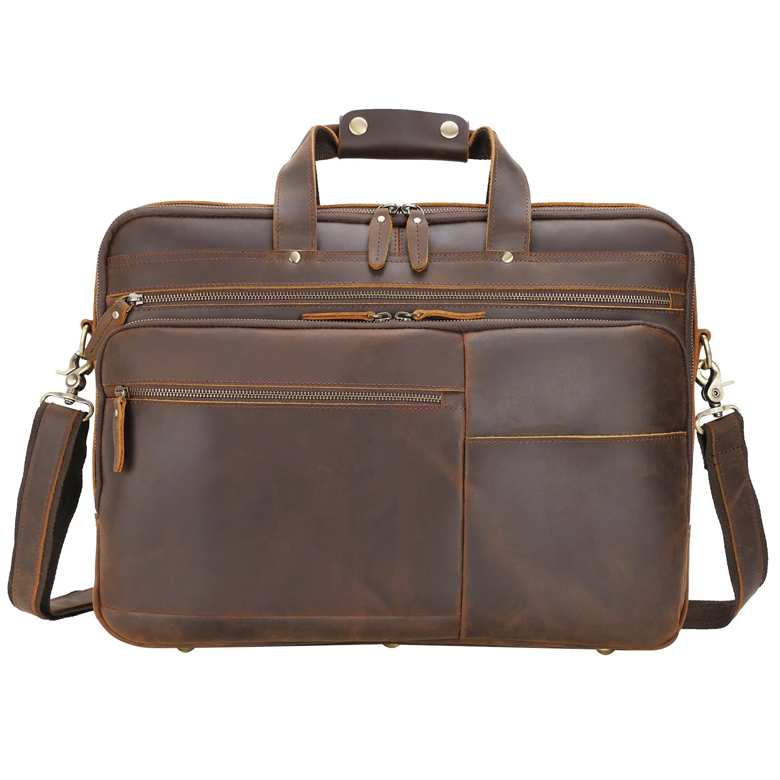 Polare X-Large 18" Full Grain Leather Briefcase For Men Business Travel Case Messenger Bag Fits 17.3" Laptop