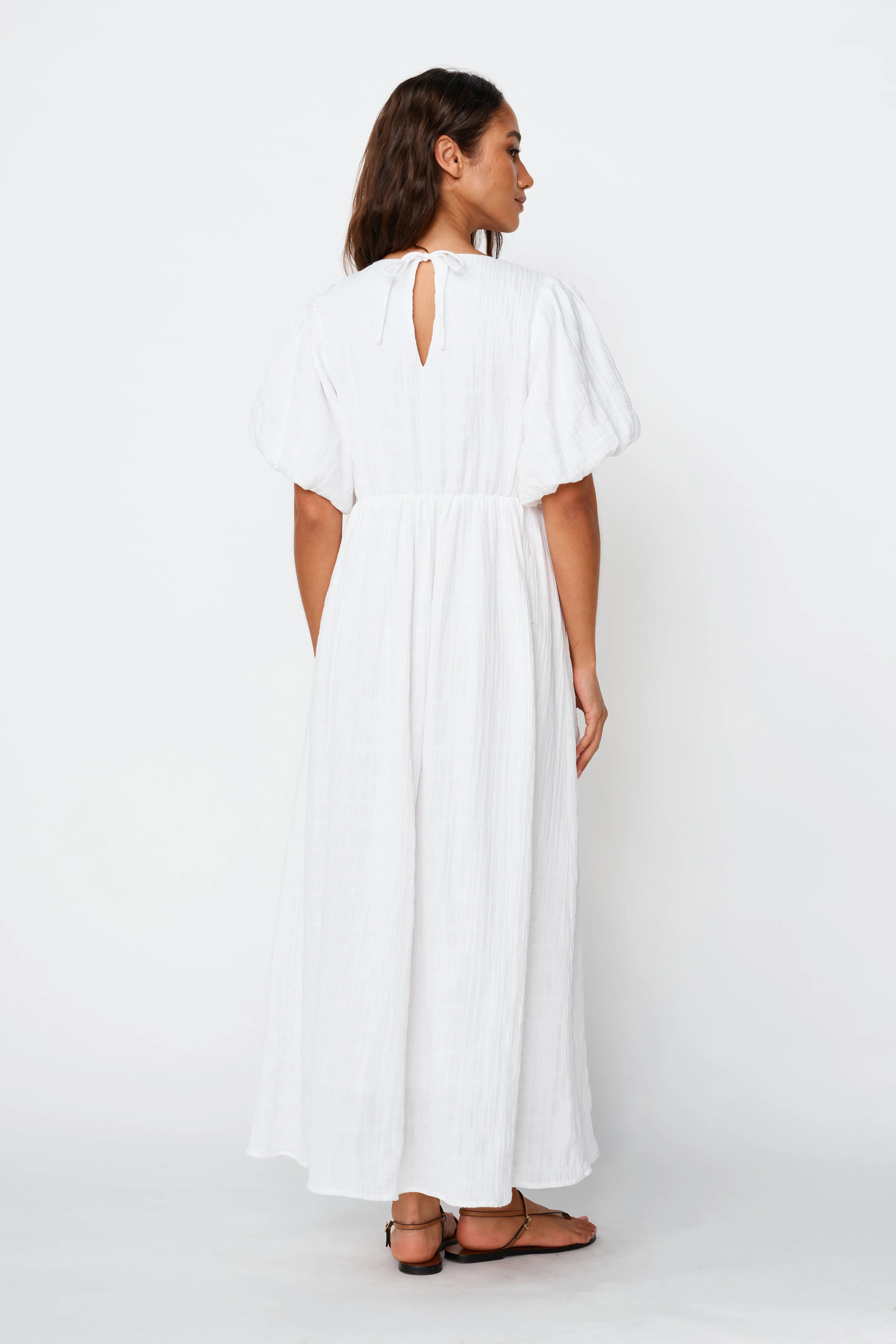 Positano Babydoll Midi Dress - White