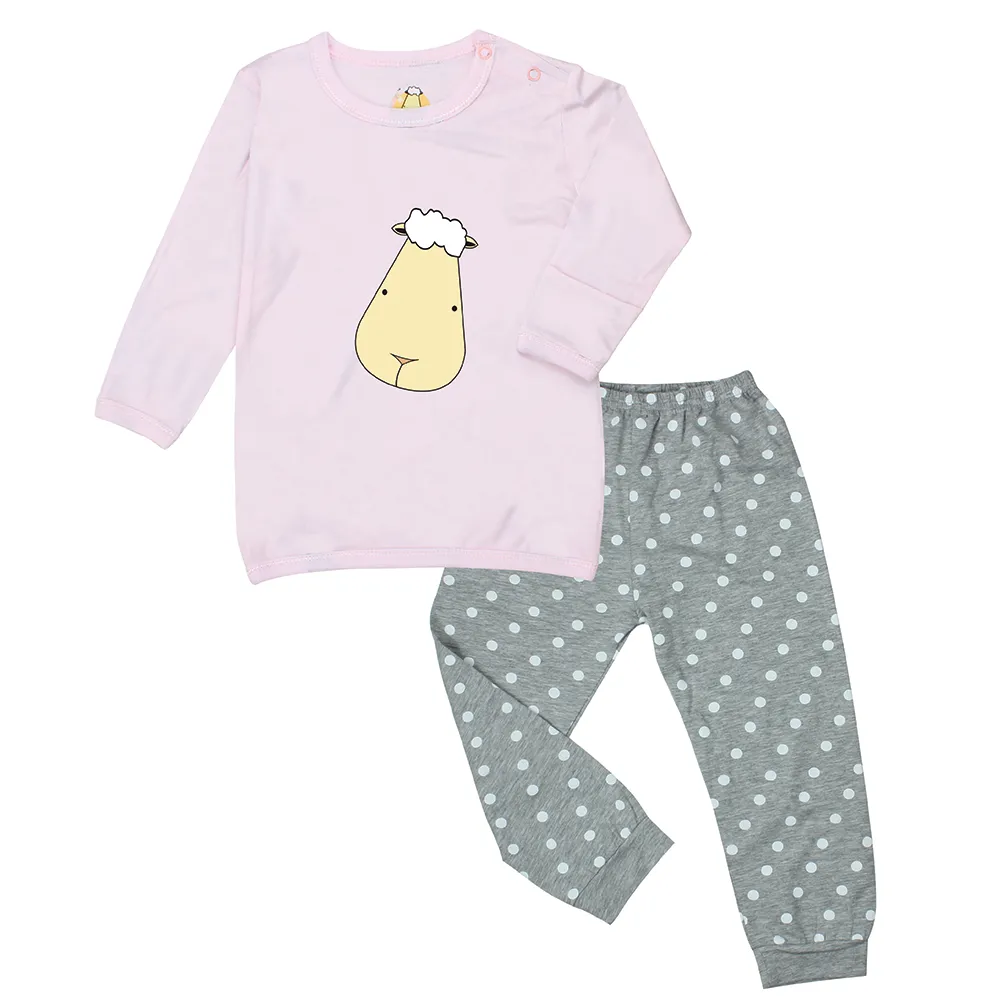 Pyjamas Set Pink Big Face   Grey Polka Dot