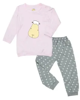 Pyjamas Set Pink Big Face   Grey Polka Dot