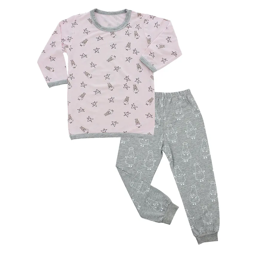 Pyjamas Set Pink Small Sheep & Stars   Grey Big Sheepz