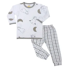 Pyjamas Set White Big Moon & Sheepz   Grey Checkers
