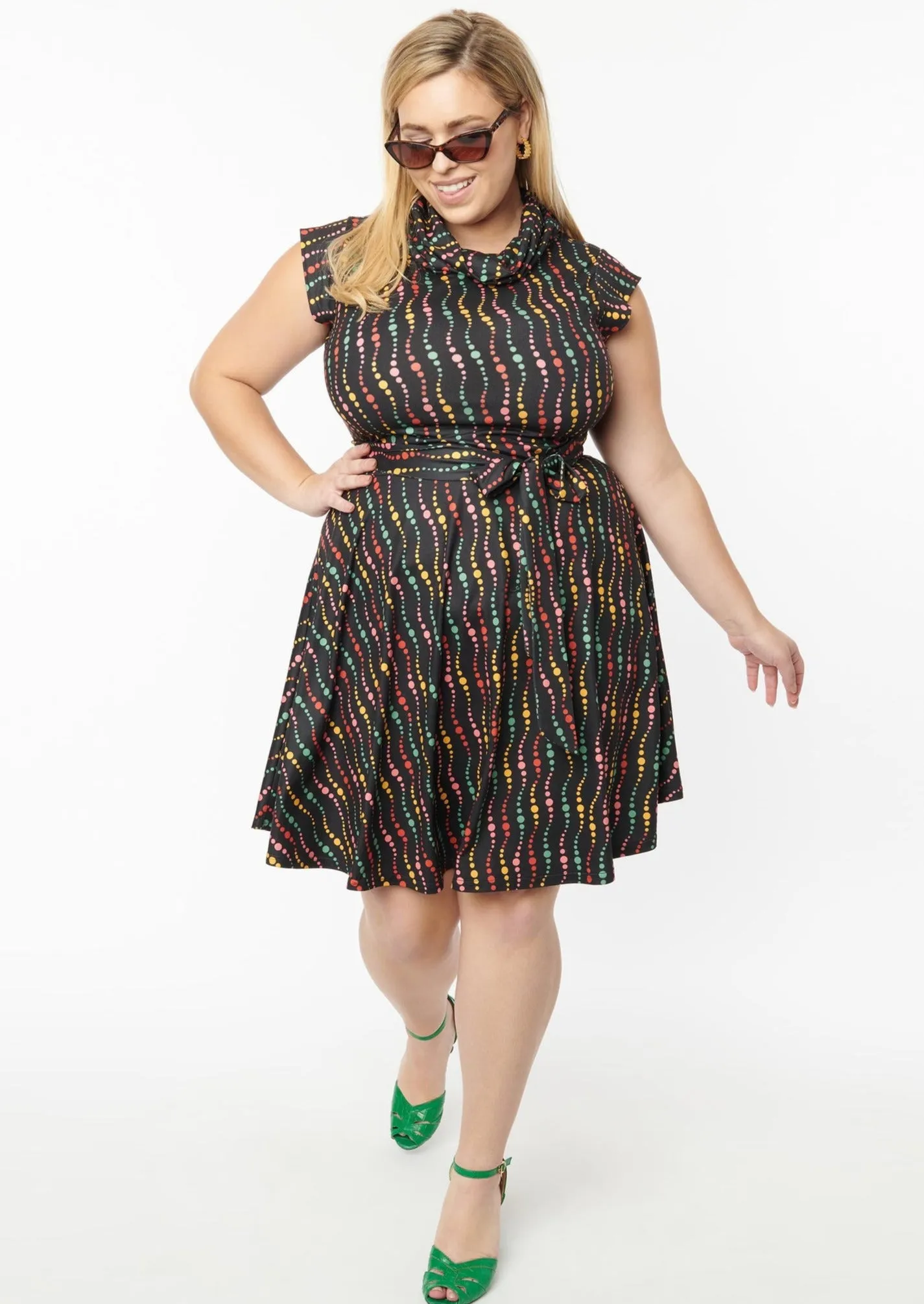 Rainbow Dots Fit & Flare Dress by Unique Vintage