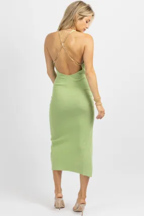 SAGE GOLD CHAIN CROSSBACK MIDI DRESS