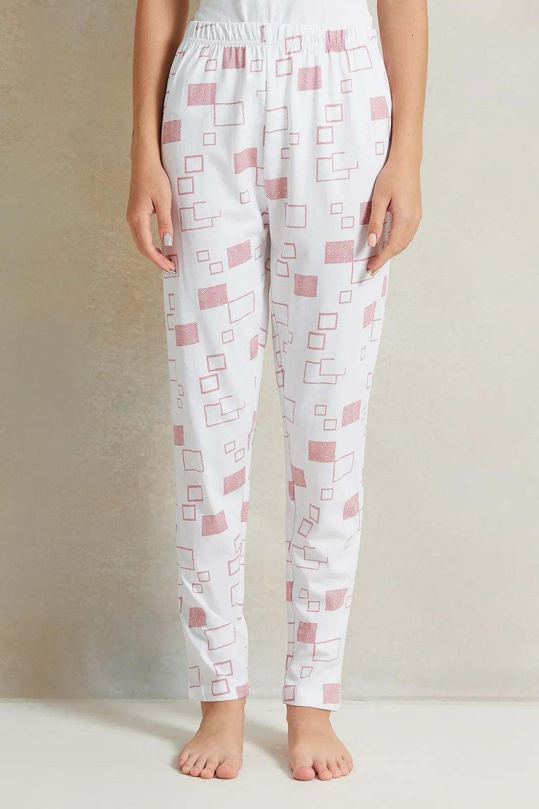 Senior Girls White  Printed Pyjama Set (2 Piece)