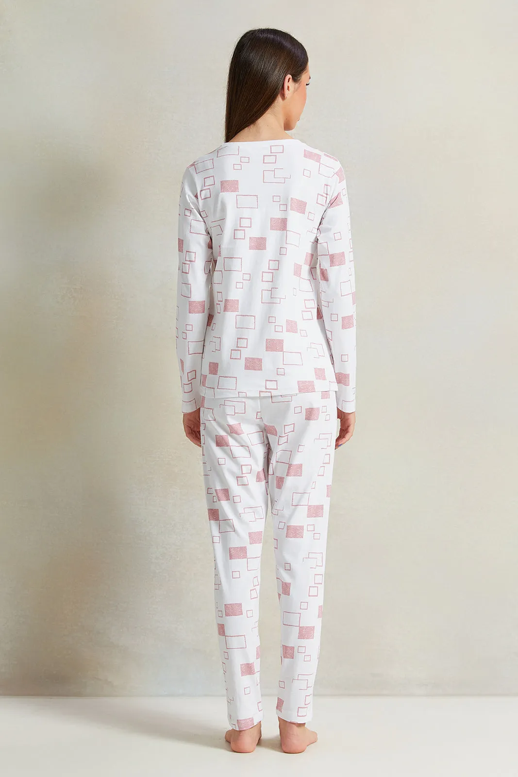 Senior Girls White  Printed Pyjama Set (2 Piece)