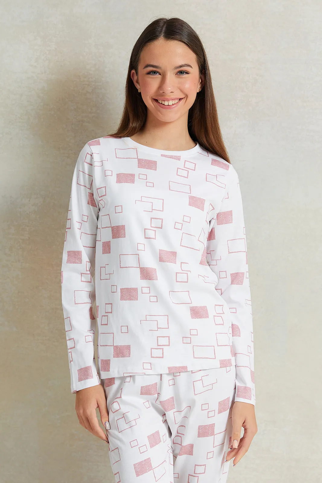 Senior Girls White  Printed Pyjama Set (2 Piece)