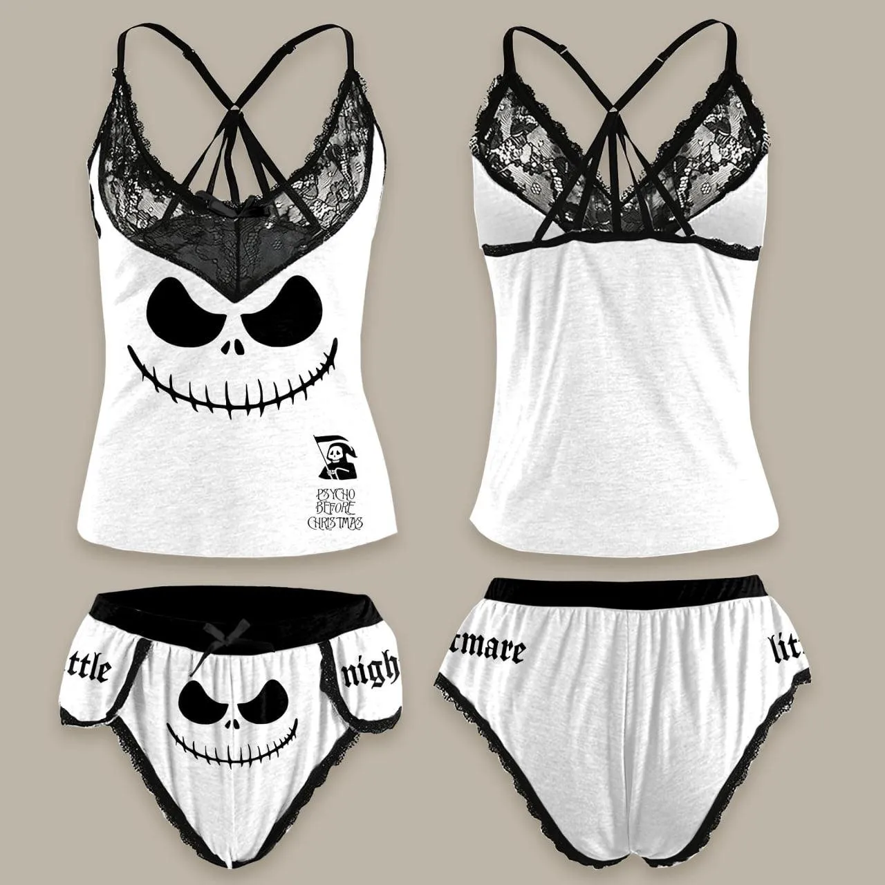 The Little Nightmare Women Sleepwears Sets Lace Top and Short Bottom Lingeries Pajamas