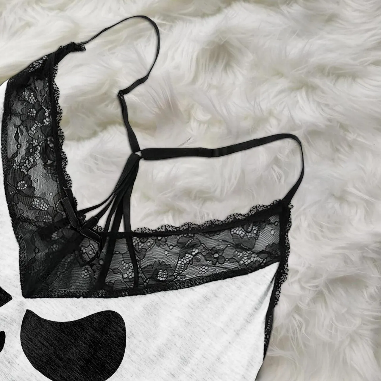 The Little Nightmare Women Sleepwears Sets Lace Top and Short Bottom Lingeries Pajamas