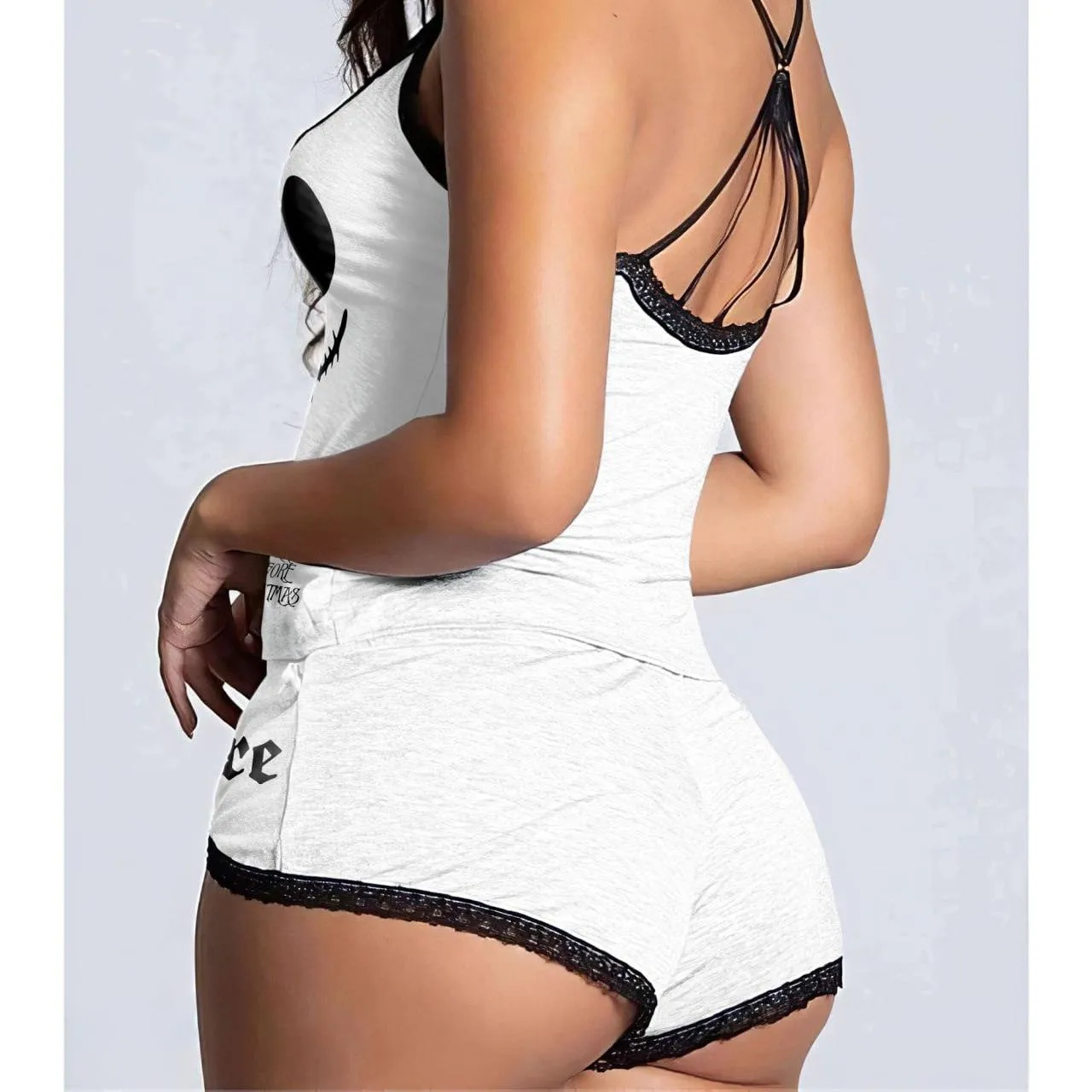 The Little Nightmare Women Sleepwears Sets Lace Top and Short Bottom Lingeries Pajamas